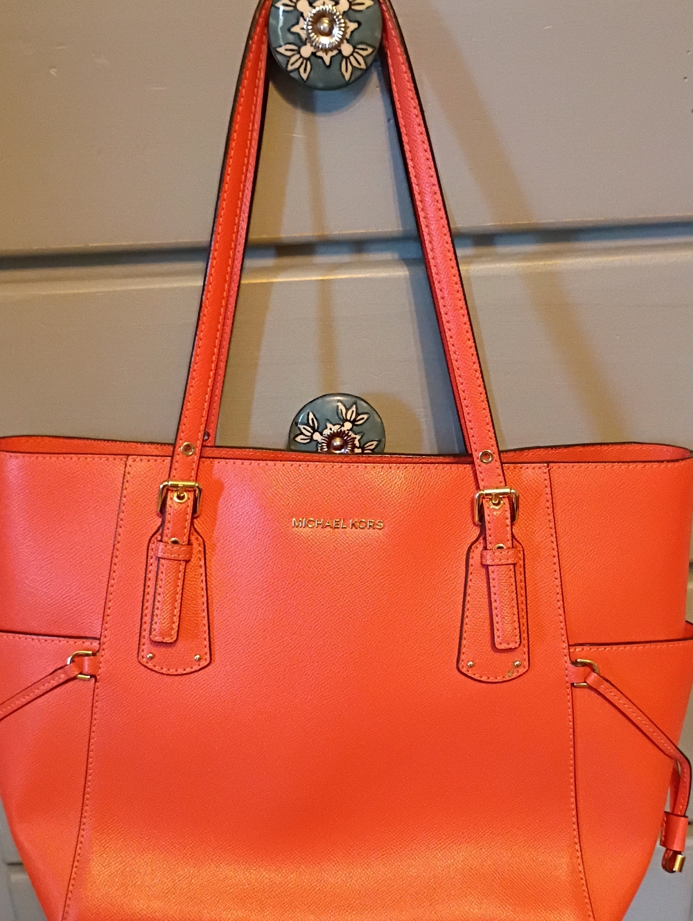 Michael Kors Coral Orange Leather Tote